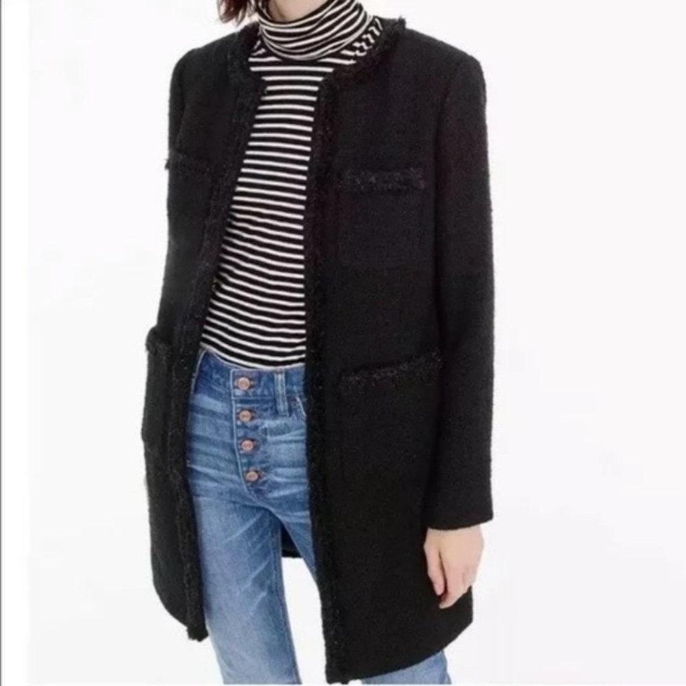 J. Crew | Black Tweed Lady Coat with Braided Trim